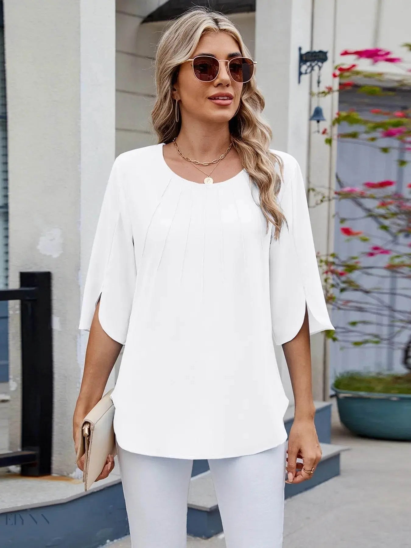 Round Neck Half Sleeve Blouse for Stylish Everyday Wear - EBYNN