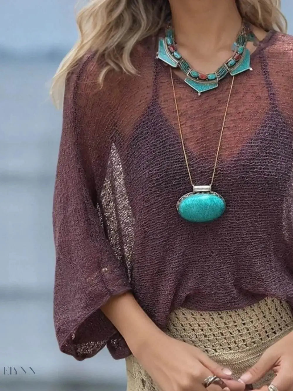 Round Neck Sheer Cover-Up with Long Sleeves for Effortless Style - EBYNN