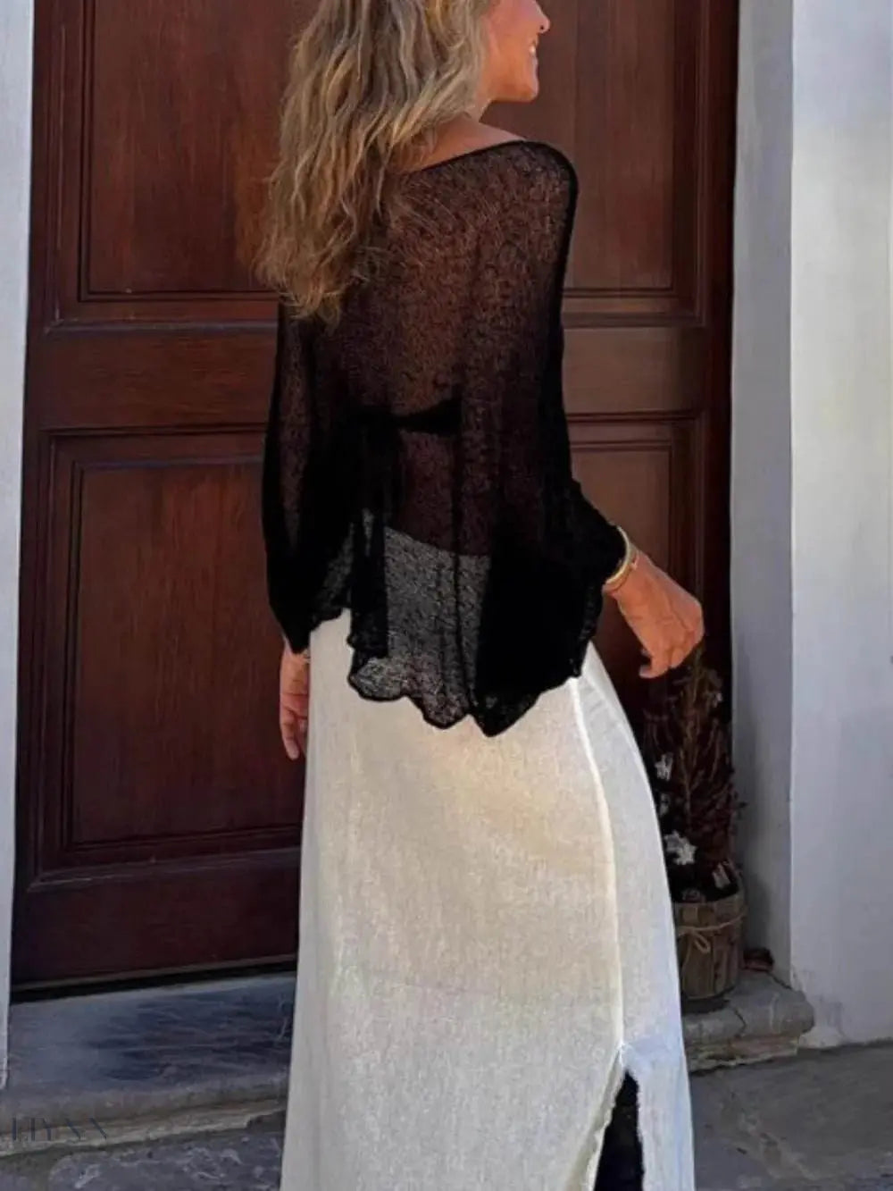 Round Neck Sheer Cover-Up with Long Sleeves for Effortless Style - EBYNN