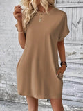 Round Neck Short Sleeve Mini Dress - EBYNN