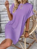 Round Neck Short Sleeve Mini Dress - EBYNN