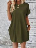 Round Neck Short Sleeve Mini Dress - EBYNN