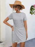 Round Neck Mini Tee Dress - Comfortable Short Sleeve Style - EBYNN