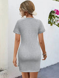 Round Neck Mini Tee Dress - Comfortable Short Sleeve Style - EBYNN