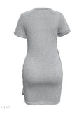 Round Neck Mini Tee Dress - Comfortable Short Sleeve Style - EBYNN