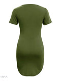 Round Neck Mini Tee Dress - Short Sleeve Style for Effortless Chic - EBYNN