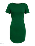 Round Neck Mini Tee Dress - Short Sleeve Style for Effortless Chic - EBYNN