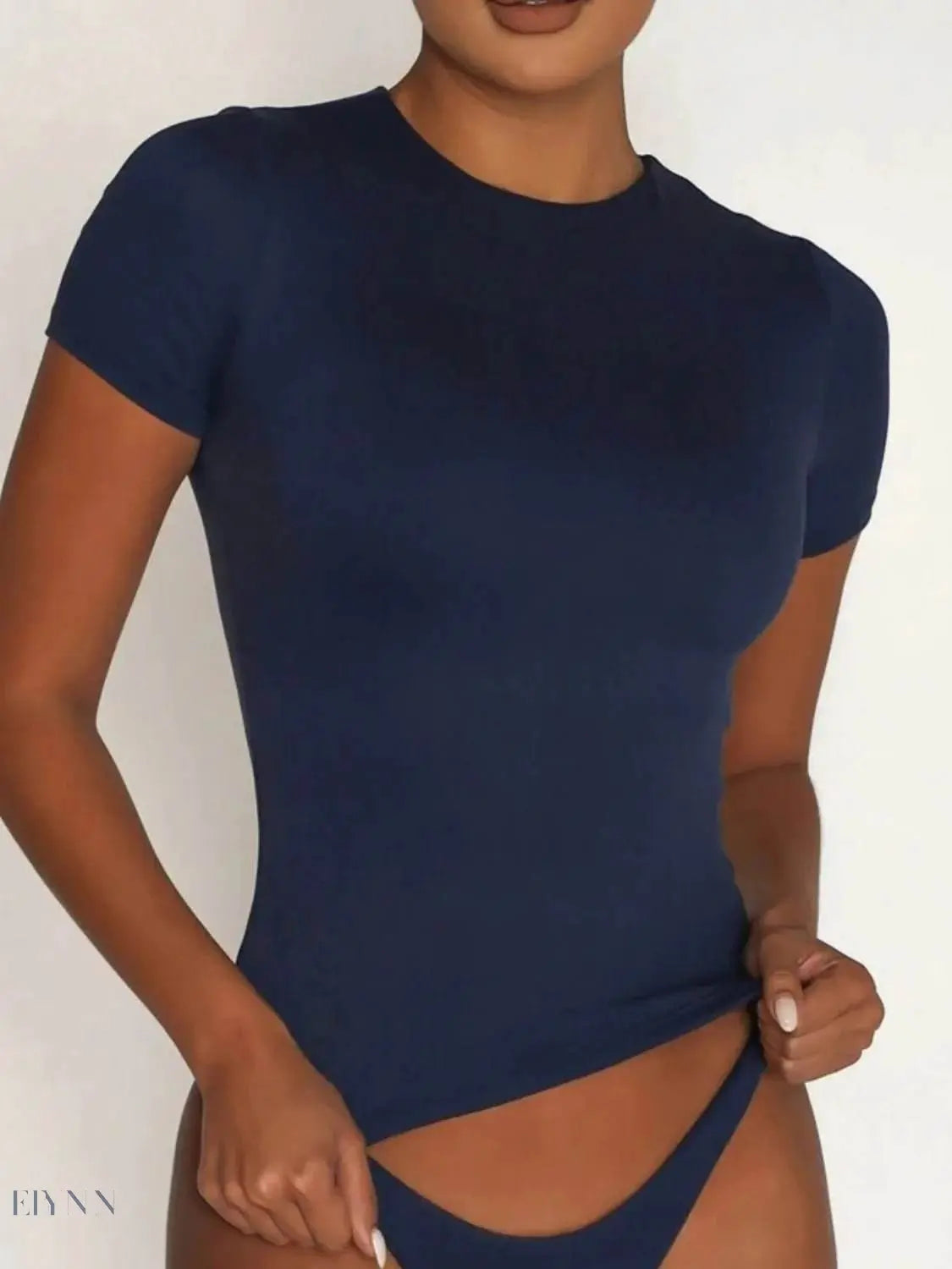 Round Neck Short Sleeve Swim Top - EBYNN