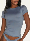 Round Neck Short Sleeve Swim Top - EBYNN