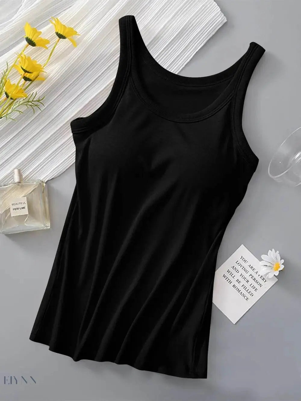 Round Neck Tank Top with Bra - Comfort and Style in One - EBYNN