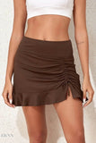 Ruched Elastic Waist Swim Skirt - EBYNN