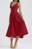 Ruched V-Neck Dress with Pockets - Sleeveless Elegance and Comfort - EBYNN