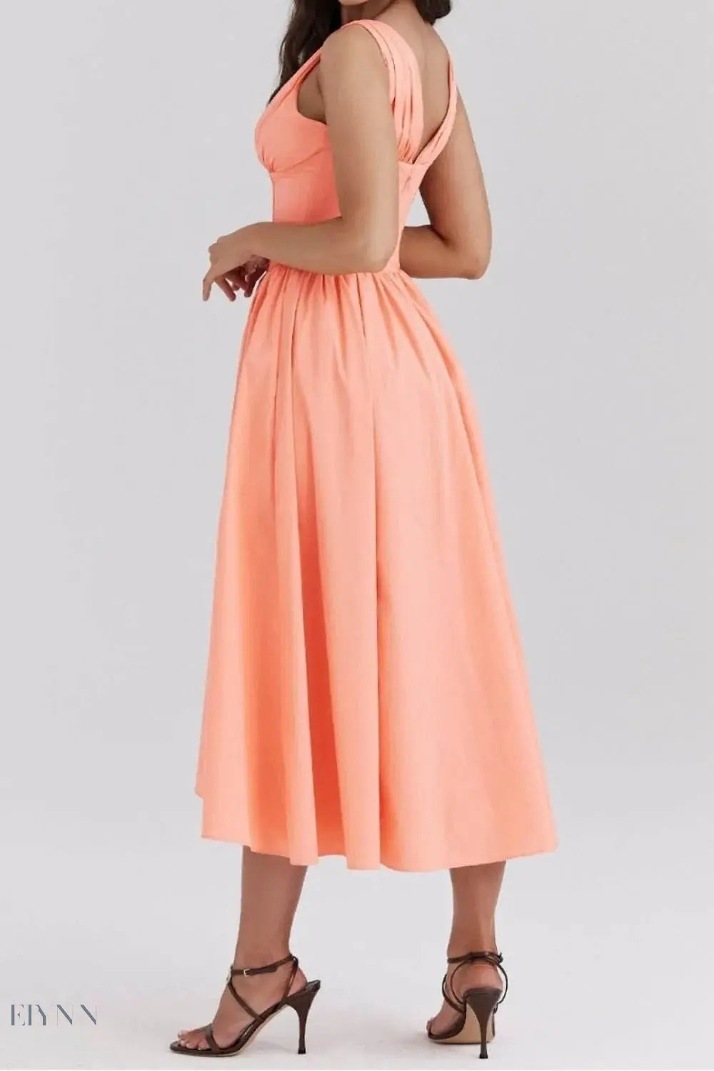 Ruched V-Neck Dress with Pockets - Sleeveless Elegance and Comfort - EBYNN