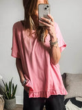 Ruffle Hem T-Shirt with Round Neck for Relaxed Fit - EBYNN