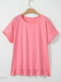 Ruffle Hem T-Shirt with Round Neck for Relaxed Fit - EBYNN
