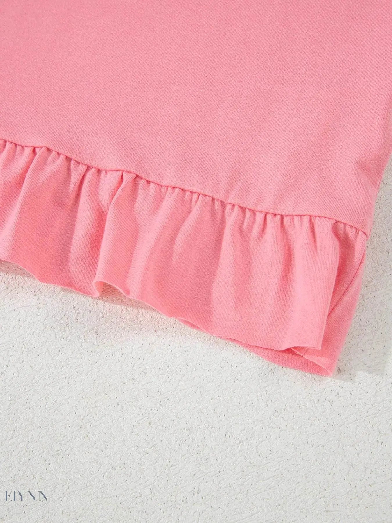 Ruffle Hem T-Shirt with Round Neck for Relaxed Fit - EBYNN