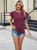 Ruffle Sleeve Knit T-Shirt for Effortless Everyday Style - EBYNN