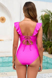 Ruffled Plunge One-Piece Swimwear - EBYNN