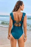 Ruffled Plunge One-Piece Swimwear - EBYNN