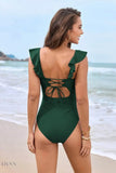 Ruffled Plunge One-Piece Swimwear - EBYNN