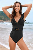 Ruffled Plunge One-Piece Swimwear - EBYNN