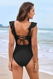 Ruffled Plunge One-Piece Swimwear - EBYNN