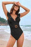 Ruffled Plunge One-Piece Swimwear - EBYNN