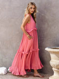 Ruffled Sleeveless Tiered Maxi Dress with Pockets - EBYNN