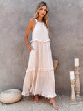 Ruffled Sleeveless Tiered Maxi Dress with Pockets - EBYNN