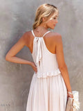 Ruffled Sleeveless Tiered Maxi Dress with Pockets - EBYNN