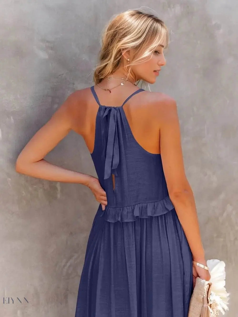 Ruffled Sleeveless Tiered Maxi Dress with Pockets - EBYNN
