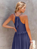 Ruffled Sleeveless Tiered Maxi Dress with Pockets - EBYNN