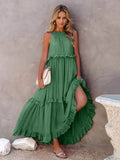 Ruffled Sleeveless Tiered Maxi Dress with Pockets - EBYNN