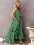 Ruffled Sleeveless Tiered Maxi Dress with Pockets - EBYNN