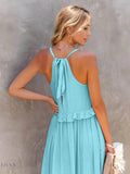 Ruffled Sleeveless Tiered Maxi Dress with Pockets - EBYNN
