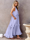 Ruffled Sleeveless Tiered Maxi Dress with Pockets - EBYNN