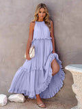 Ruffled Sleeveless Tiered Maxi Dress with Pockets - EBYNN