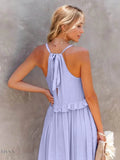 Ruffled Sleeveless Tiered Maxi Dress with Pockets - EBYNN