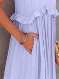 Ruffled Sleeveless Tiered Maxi Dress with Pockets - EBYNN