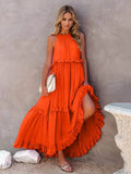 Ruffled Sleeveless Tiered Maxi Dress with Pockets - EBYNN