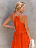 Ruffled Sleeveless Tiered Maxi Dress with Pockets - EBYNN