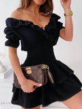 Ruffled Smocked Layered Mini Dress - EBYNN