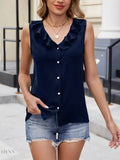 Ruffled V-Neck Sleeveless Top for Effortless Style and Comfort - EBYNN