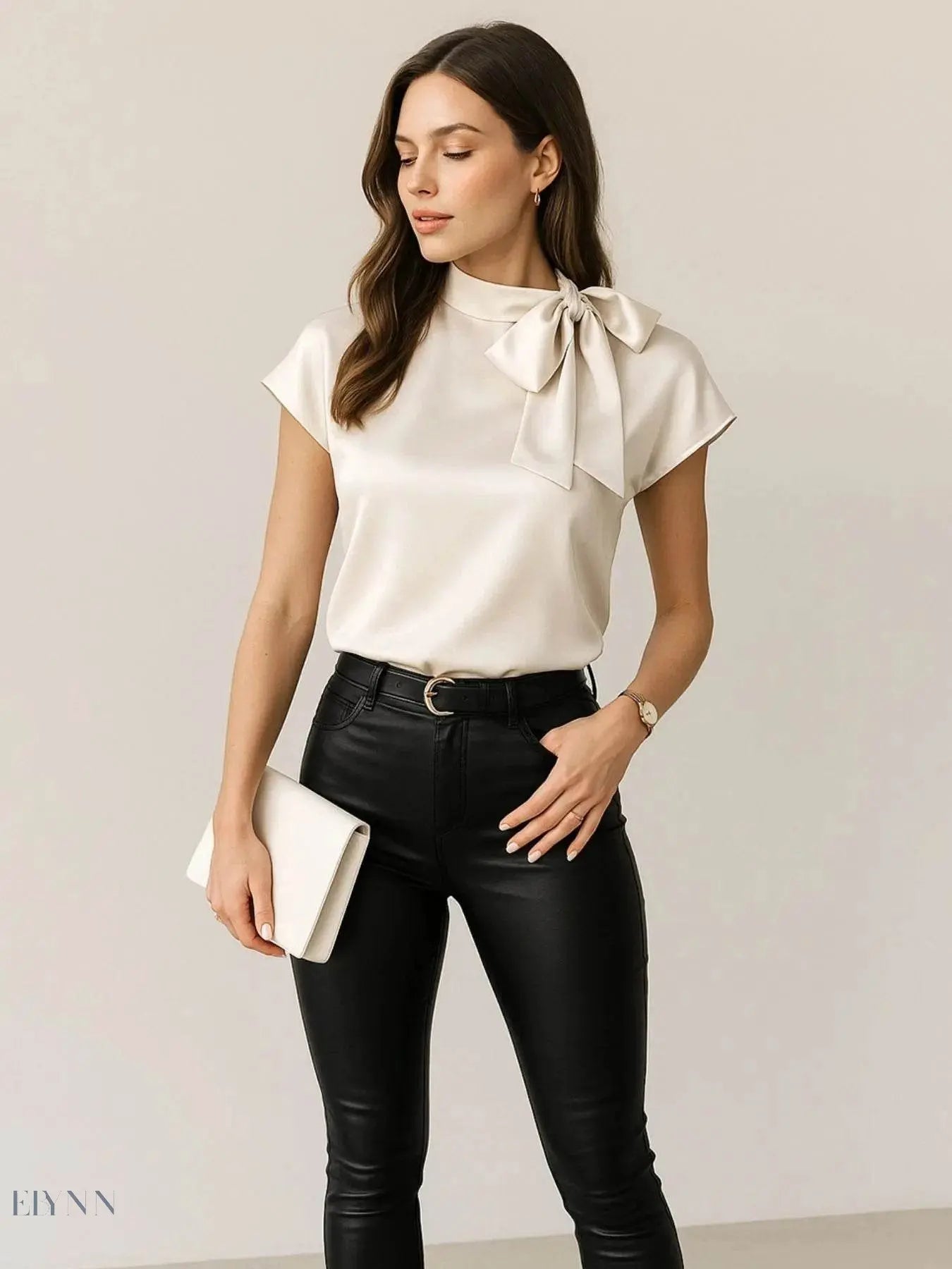 Satin Bow Tie Blouse for Elegant Styling - EBYNN
