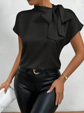 Satin Bow Tie Blouse for Elegant Styling - EBYNN