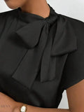 Satin Bow Tie Blouse for Elegant Styling - EBYNN