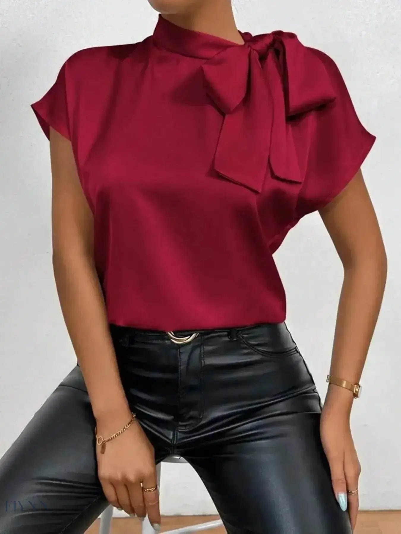 Satin Bow Tie Blouse for Elegant Styling - EBYNN