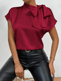 Satin Bow Tie Blouse for Elegant Styling - EBYNN