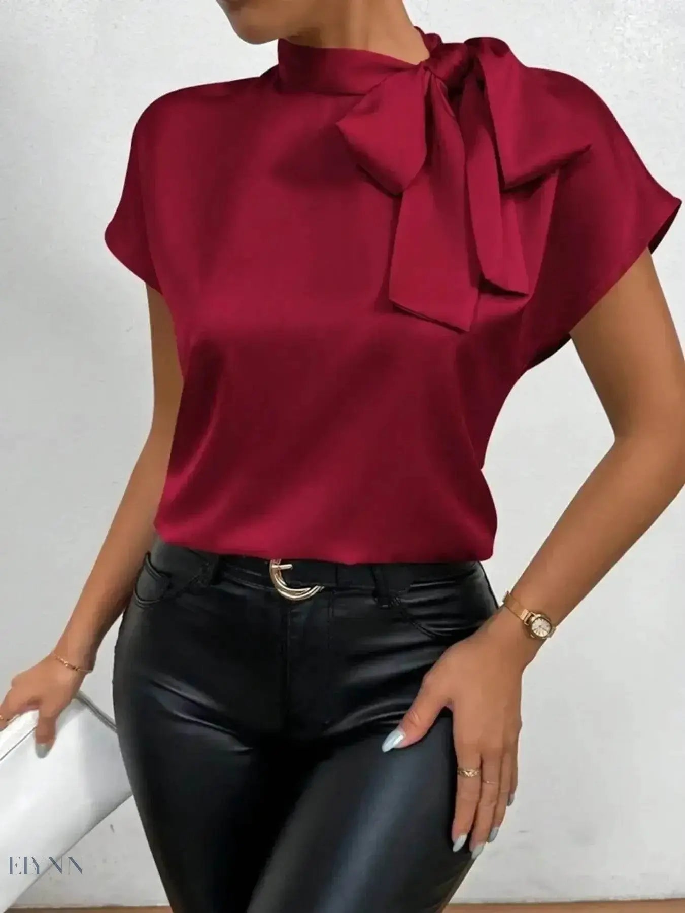 Satin Bow Tie Blouse for Elegant Styling - EBYNN