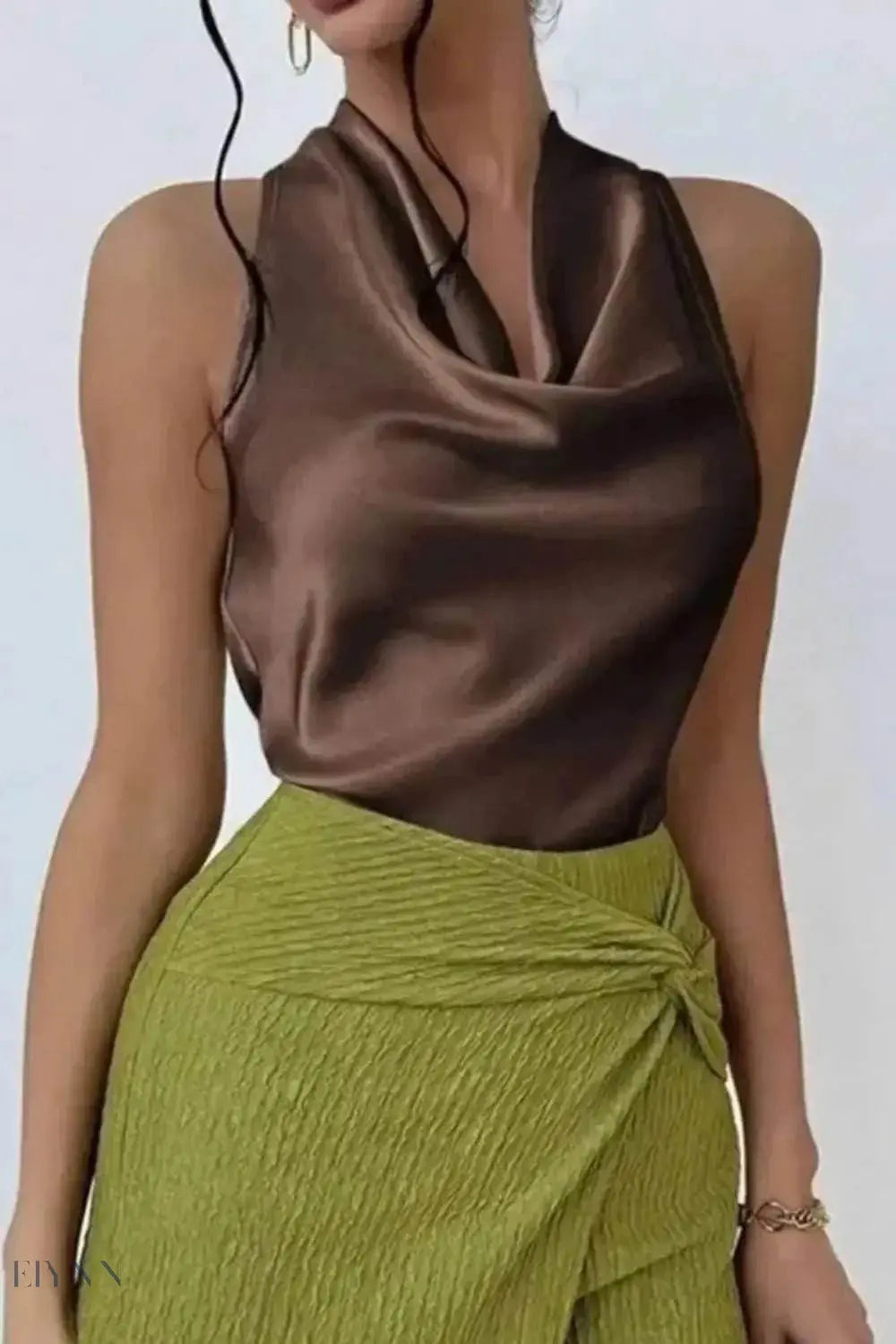 Satin Cowl Neck Sleeveless Blouse for Effortless Elegance - Perfect Satin Cowl Neck Blouse - EBYNN